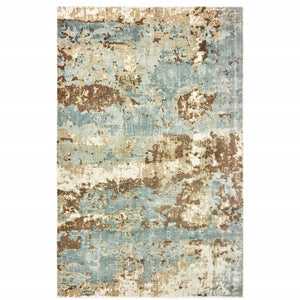 HomeRoots 10' Contemporary Blue and Brown Abstract Hand-Loomed Area Rug – Stain Resistant Luxury for Homes 10' X 14' 508866