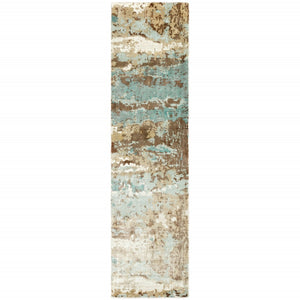HomeRoots 10' Contemporary Blue and Brown Abstract Hand-Loomed Area Rug – Stain Resistant Luxury for Homes 2'6" x 10' 508867