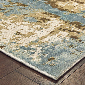 HomeRoots 10' Contemporary Blue and Brown Abstract Hand-Loomed Area Rug – Stain Resistant Luxury for Homes 2'6" x 10' 508867