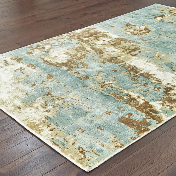 HomeRoots 10' Contemporary Blue and Brown Abstract Hand-Loomed Area Rug – Stain Resistant Luxury for Homes 6' X 9' 508868