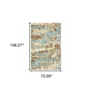 HomeRoots 10' Contemporary Blue and Brown Abstract Hand-Loomed Area Rug – Stain Resistant Luxury for Homes 6' X 9' 508868