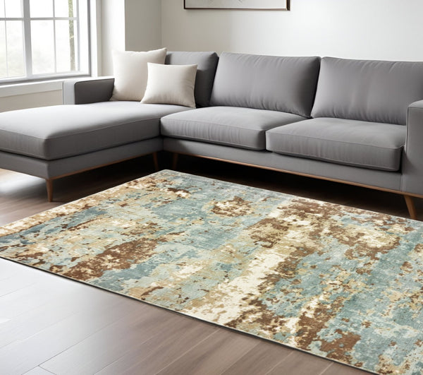 HomeRoots 10' Contemporary Blue and Brown Abstract Hand-Loomed Area Rug – Stain Resistant Luxury for Homes 6' X 9' 508868