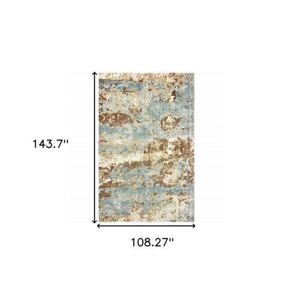 HomeRoots 10' Contemporary Blue and Brown Abstract Hand-Loomed Area Rug – Stain Resistant Luxury for Homes 9' X 12' 508870