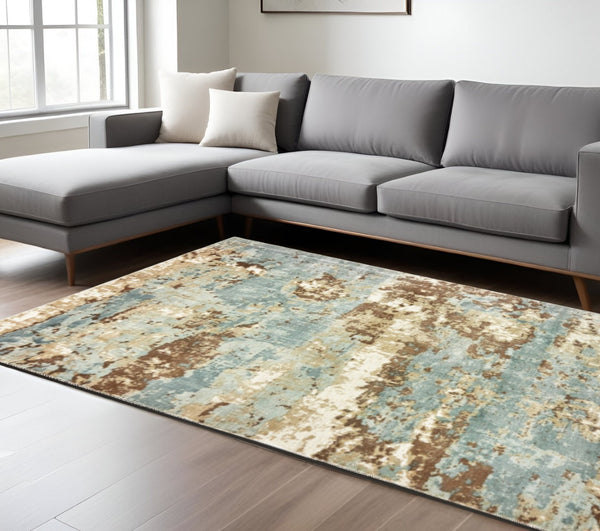 HomeRoots 10' Contemporary Blue and Brown Abstract Hand-Loomed Area Rug – Stain Resistant Luxury for Homes 9' X 12' 508870
