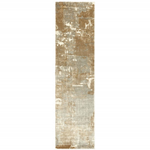 HomeRoots 10' Grey and Brown Abstract Hand Loomed Area Rug - Soft, Stain Resistant, Artisan Crafted for Homes 2'6" x 10' 508872
