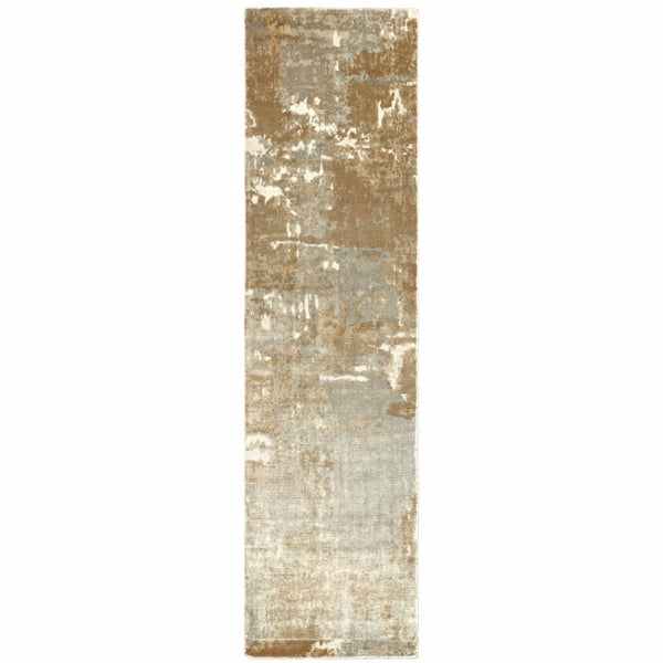 HomeRoots 10' Grey and Brown Abstract Hand Loomed Area Rug - Soft, Stain Resistant, Artisan Crafted for Homes 2'6" x 10' 508872