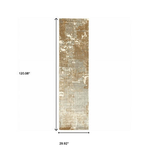 HomeRoots 10' Grey and Brown Abstract Hand Loomed Area Rug - Soft, Stain Resistant, Artisan Crafted for Homes 2'6" x 10' 508872