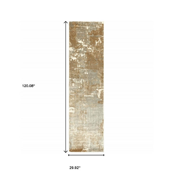 HomeRoots 10' Grey and Brown Abstract Hand Loomed Area Rug - Soft, Stain Resistant, Artisan Crafted for Homes 2'6" x 10' 508872
