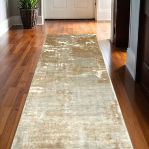 HomeRoots 10' Grey and Brown Abstract Hand Loomed Area Rug - Soft, Stain Resistant, Artisan Crafted for Homes 2'6" x 10' 508872