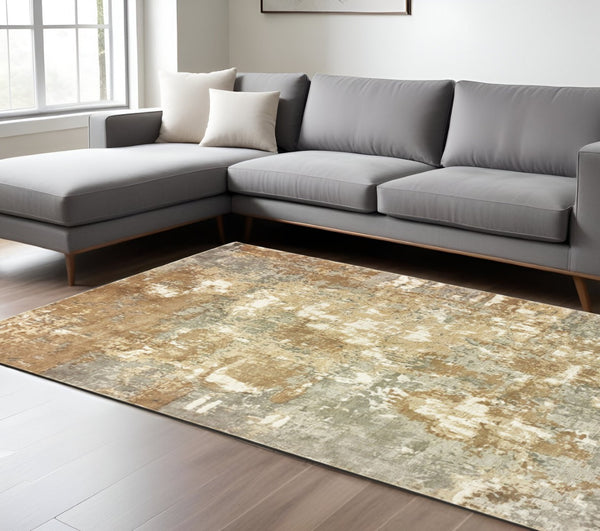 HomeRoots 10' Grey and Brown Abstract Hand Loomed Area Rug - Soft, Stain Resistant, Artisan Crafted for Homes 6' X 9' 508873
