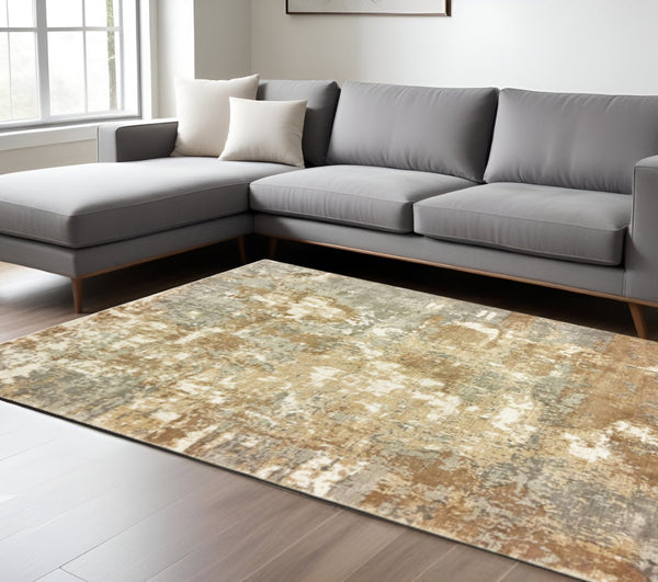 HomeRoots 10' Grey and Brown Abstract Hand Loomed Area Rug - Soft, Stain Resistant, Artisan Crafted for Homes 8' X 10' 508874