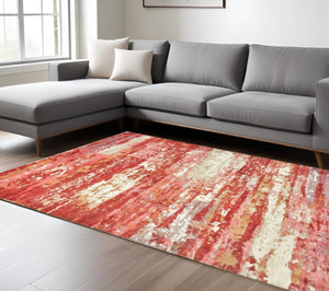 HomeRoots 10' Abstract Hand Loomed Area Rug in Pink and Red – Stain Resistant, Stylish, and Durable Design 10' X 14' 508876