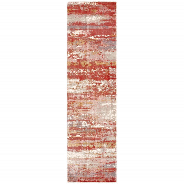 HomeRoots 10' Abstract Hand Loomed Area Rug in Pink and Red – Stain Resistant, Stylish, and Durable Design 2'6" x 10' 508877