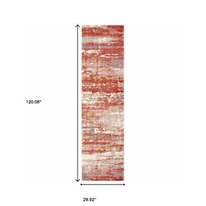 HomeRoots 10' Abstract Hand Loomed Area Rug in Pink and Red – Stain Resistant, Stylish, and Durable Design 2'6" x 10' 508877