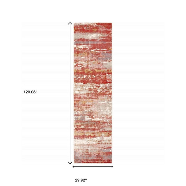 HomeRoots 10' Abstract Hand Loomed Area Rug in Pink and Red – Stain Resistant, Stylish, and Durable Design 2'6" x 10' 508877