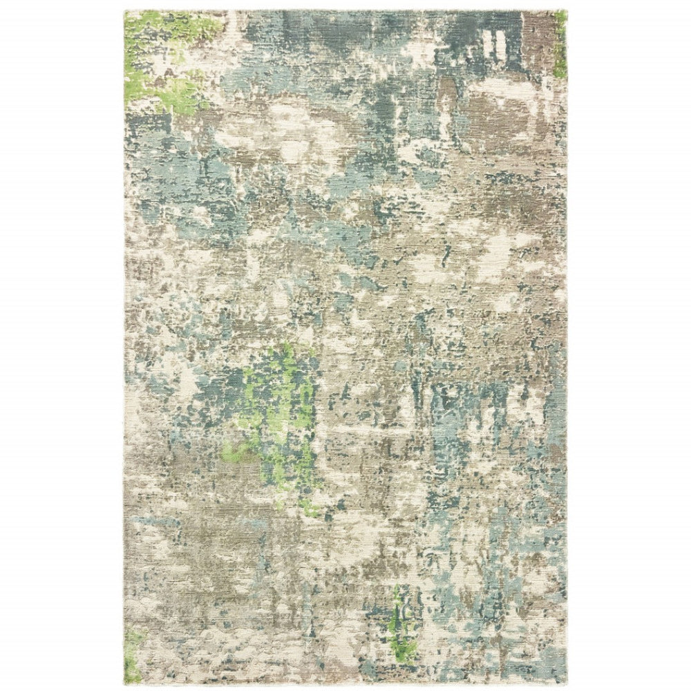 HomeRoots 10' Hand Loomed Blue and Green Abstract Area Rug - Stylish, Stain-Resistant Design for Modern Spaces 10' X 14' 508881