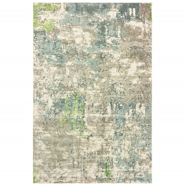 HomeRoots 10' Hand Loomed Blue and Green Abstract Area Rug - Stylish, Stain-Resistant Design for Modern Spaces 10' X 14' 508881
