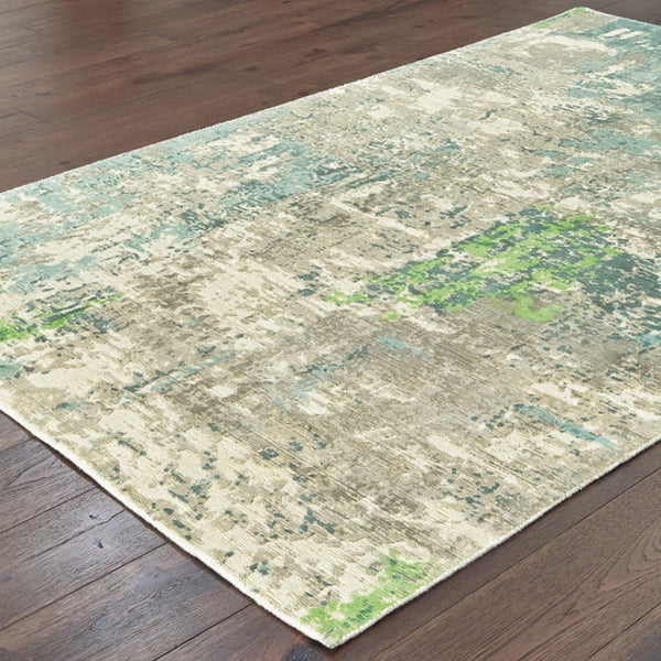 HomeRoots 10' Hand Loomed Blue and Green Abstract Area Rug - Stylish, Stain-Resistant Design for Modern Spaces 10' X 14' 508881