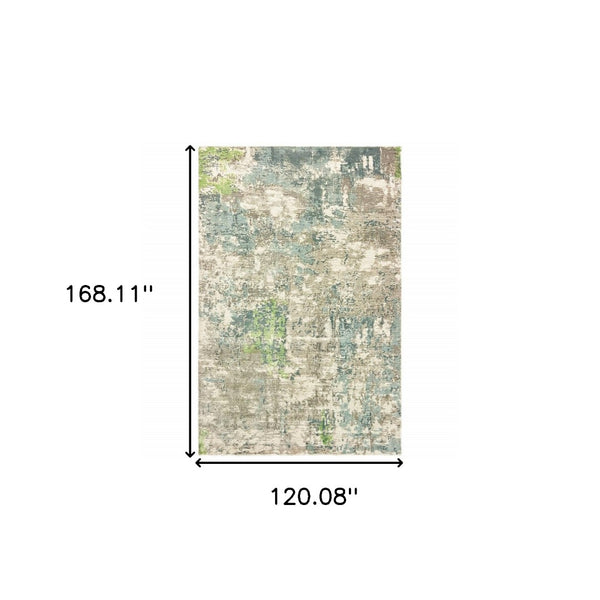 HomeRoots 10' Hand Loomed Blue and Green Abstract Area Rug - Stylish, Stain-Resistant Design for Modern Spaces 10' X 14' 508881