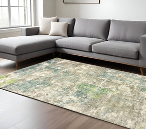 HomeRoots 10' Hand Loomed Blue and Green Abstract Area Rug - Stylish, Stain-Resistant Design for Modern Spaces 10' X 14' 508881
