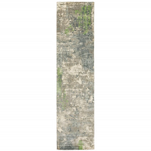 HomeRoots 10' Hand Loomed Blue and Green Abstract Area Rug - Stylish, Stain-Resistant Design for Modern Spaces 2'6" x 10' 508882