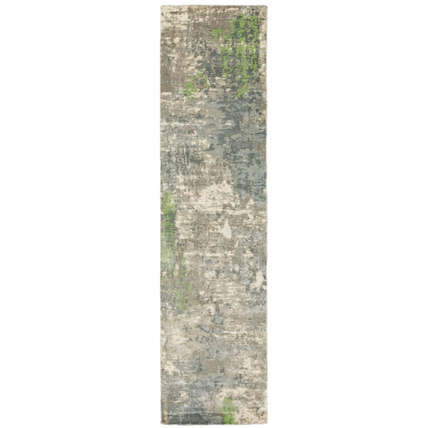 HomeRoots 10' Hand Loomed Blue and Green Abstract Area Rug - Stylish, Stain-Resistant Design for Modern Spaces 2'6" x 10' 508882