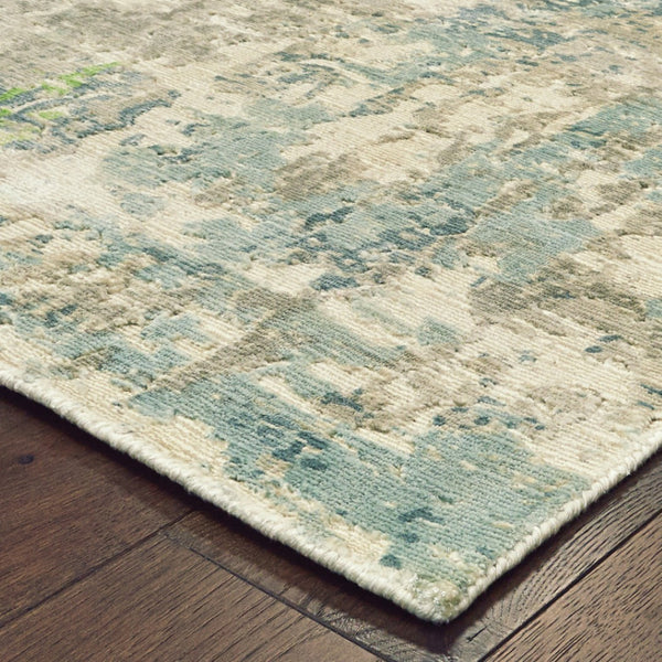 HomeRoots 10' Hand Loomed Blue and Green Abstract Area Rug - Stylish, Stain-Resistant Design for Modern Spaces 2'6" x 10' 508882