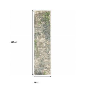 HomeRoots 10' Hand Loomed Blue and Green Abstract Area Rug - Stylish, Stain-Resistant Design for Modern Spaces 2'6" x 10' 508882