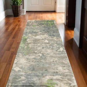 HomeRoots 10' Hand Loomed Blue and Green Abstract Area Rug - Stylish, Stain-Resistant Design for Modern Spaces 2'6" x 10' 508882