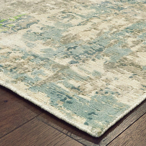 HomeRoots 10' Hand Loomed Blue and Green Abstract Area Rug - Stylish, Stain-Resistant Design for Modern Spaces 6' X 9' 508883