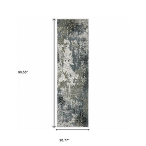 HomeRoots 2' Abstract Power Loom Runner Rug in Ivory, Grey, Charcoal, Blue & Navy - Stain Resistant & Stylish 2'3" x 7'6" 508886
