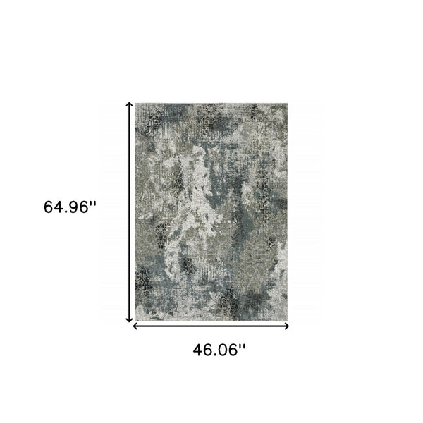 HomeRoots 2' Abstract Power Loom Runner Rug in Ivory, Grey, Charcoal, Blue & Navy - Stain Resistant & Stylish 4' X 6' 508887