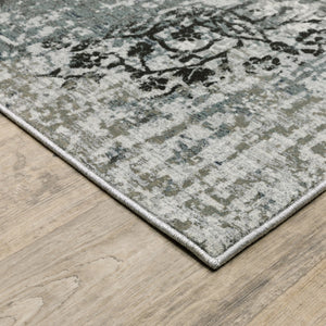 HomeRoots 2' Abstract Power Loom Runner Rug in Ivory, Grey, Charcoal, Blue & Navy - Stain Resistant & Stylish 5' X 8' 508888