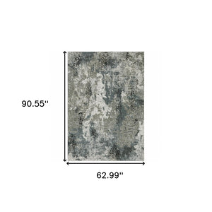HomeRoots 2' Abstract Power Loom Runner Rug in Ivory, Grey, Charcoal, Blue & Navy - Stain Resistant & Stylish 5' X 8' 508888