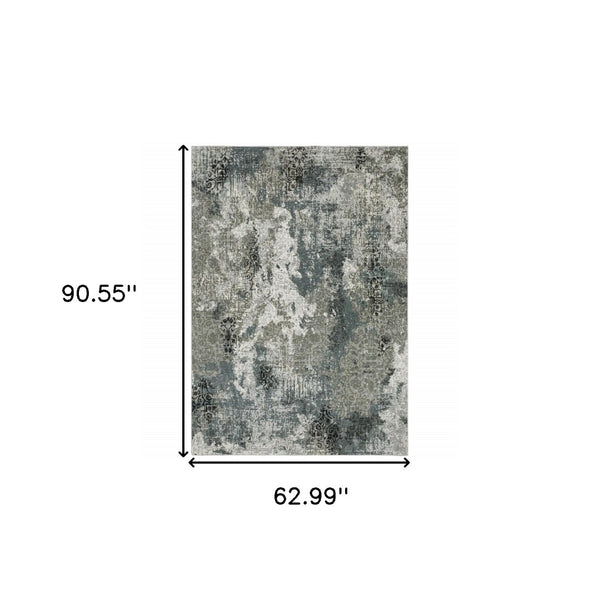 HomeRoots 2' Abstract Power Loom Runner Rug in Ivory, Grey, Charcoal, Blue & Navy - Stain Resistant & Stylish 5' X 8' 508888