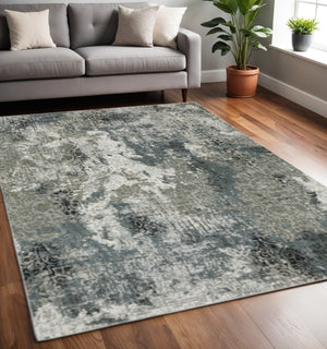 HomeRoots 2' Abstract Power Loom Runner Rug in Ivory, Grey, Charcoal, Blue & Navy - Stain Resistant & Stylish 5' X 8' 508888
