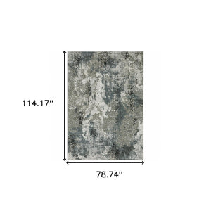 HomeRoots 2' Abstract Power Loom Runner Rug in Ivory, Grey, Charcoal, Blue & Navy - Stain Resistant & Stylish 7' X 10' 508889
