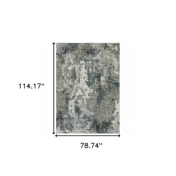 HomeRoots 2' Abstract Power Loom Runner Rug in Ivory, Grey, Charcoal, Blue & Navy - Stain Resistant & Stylish 7' X 10' 508889