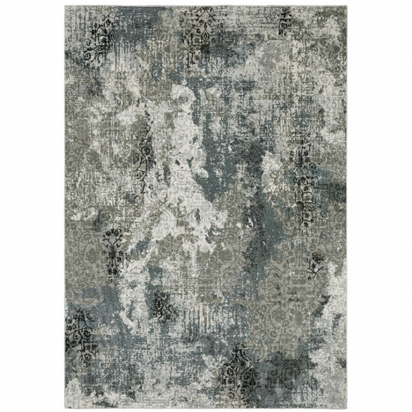 HomeRoots 2' Abstract Power Loom Runner Rug in Ivory, Grey, Charcoal, Blue & Navy - Stain Resistant & Stylish 10' X 13' 508891