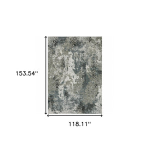 HomeRoots 2' Abstract Power Loom Runner Rug in Ivory, Grey, Charcoal, Blue & Navy - Stain Resistant & Stylish 10' X 13' 508891