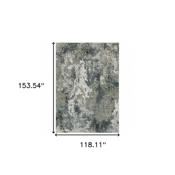 HomeRoots 2' Abstract Power Loom Runner Rug in Ivory, Grey, Charcoal, Blue & Navy - Stain Resistant & Stylish 10' X 13' 508891