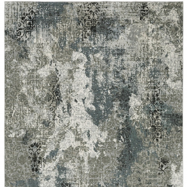 HomeRoots 2' Abstract Power Loom Runner Rug in Ivory, Grey, Charcoal, Blue & Navy - Stain Resistant & Stylish 10' X 13' 508891
