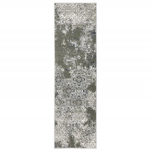 HomeRoots 2' Abstract Power Loom Runner Rug in Ivory, Grey, Blue & Taupe - Stain Resistant & Durable Design 2'3" x 7'6" 508892