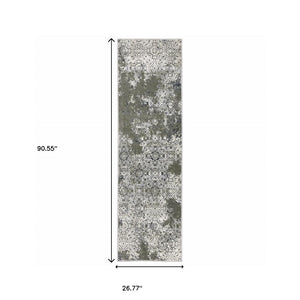 HomeRoots 2' Abstract Power Loom Runner Rug in Ivory, Grey, Blue & Taupe - Stain Resistant & Durable Design 2'3" x 7'6" 508892