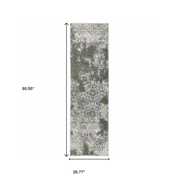 HomeRoots 2' Abstract Power Loom Runner Rug in Ivory, Grey, Blue & Taupe - Stain Resistant & Durable Design 2'3" x 7'6" 508892