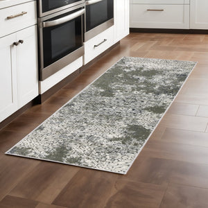 HomeRoots 2' Abstract Power Loom Runner Rug in Ivory, Grey, Blue & Taupe - Stain Resistant & Durable Design 2'3" x 7'6" 508892