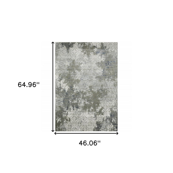 HomeRoots 2' Abstract Power Loom Runner Rug in Ivory, Grey, Blue & Taupe - Stain Resistant & Durable Design 4' X 6' 508893