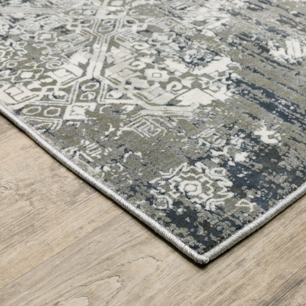 HomeRoots 2' Abstract Power Loom Runner Rug in Ivory, Grey, Blue & Taupe - Stain Resistant & Durable Design 5' X 8' 508894