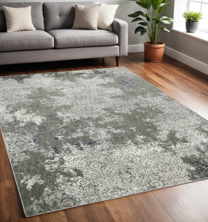 HomeRoots 2' Abstract Power Loom Runner Rug in Ivory, Grey, Blue & Taupe - Stain Resistant & Durable Design 5' X 8' 508894