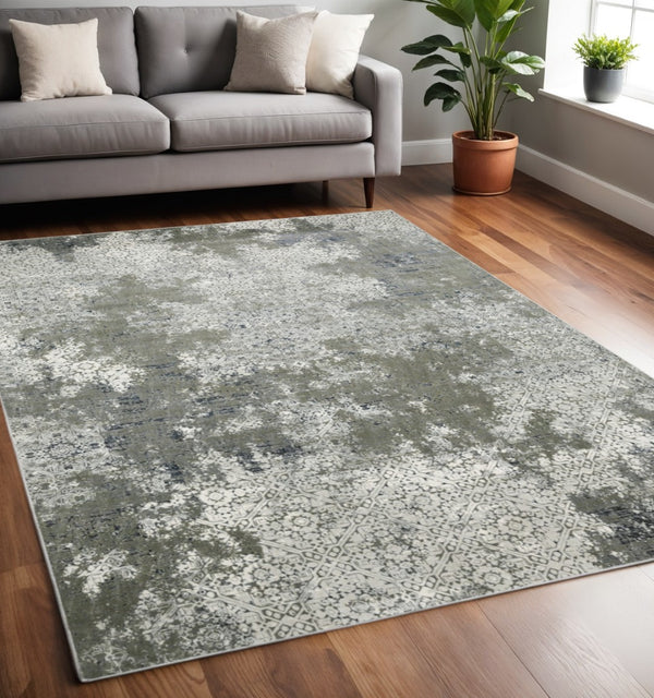 HomeRoots 2' Abstract Power Loom Runner Rug in Ivory, Grey, Blue & Taupe - Stain Resistant & Durable Design 5' X 8' 508894